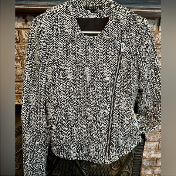 Theory Joean Goat Leather and Tweed Zipped Moto Jacket - Picture 2 of 8